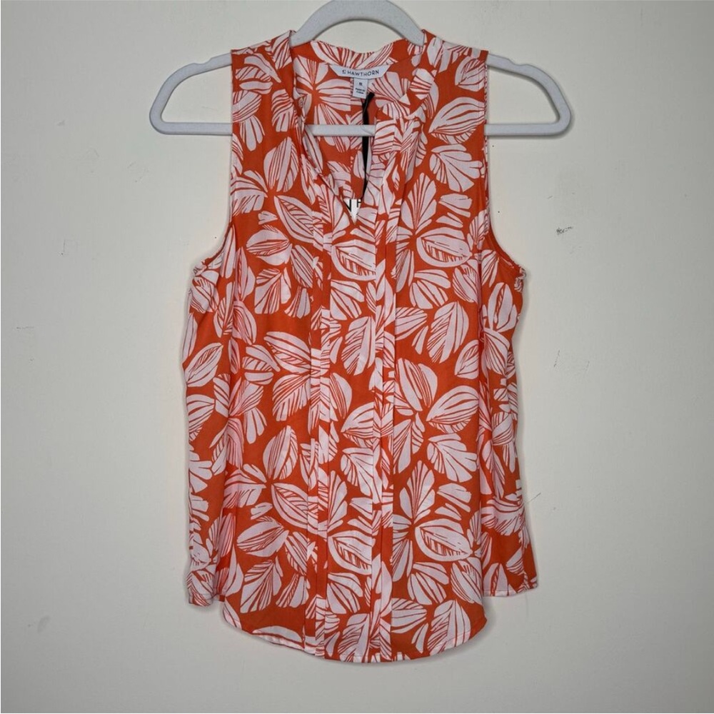 41 Hawthorn White and Orange Sleeveless Blouse with Notched Collar - Picture 11 of 11